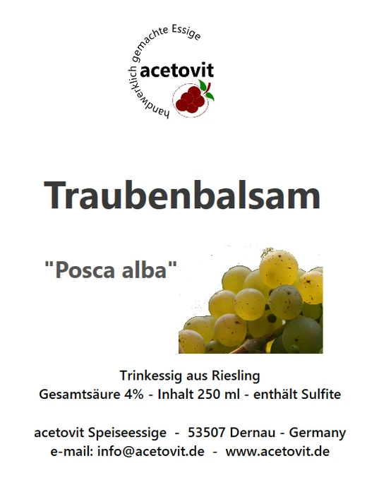 Etikett Traubenbalsam Posca alba